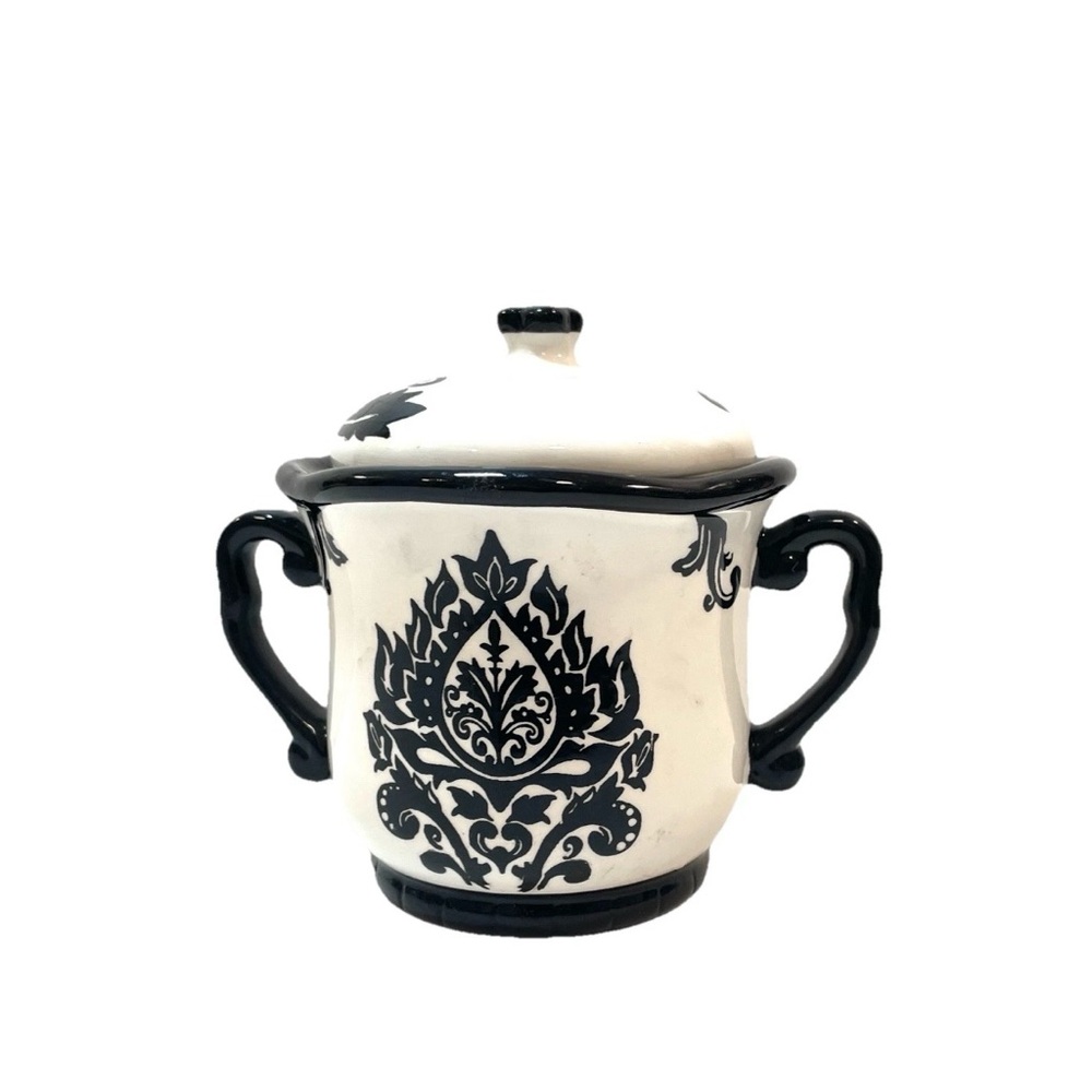 222 Fifth Damask Sugar Bowl & Lid Muse Black